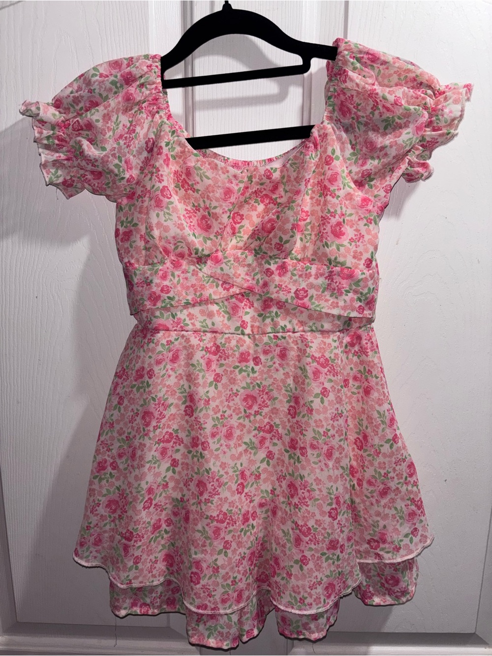Zhenzi Pink Floral Puff Sleeve Party Dress for Girls